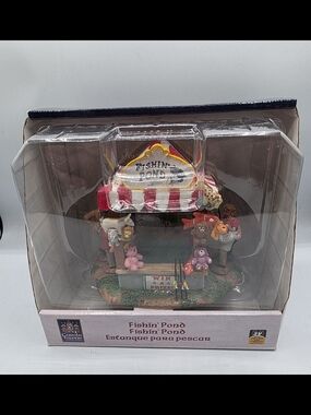 Lemax Carole Towne Fishin' Pond Carnival Figurine with Red & White Striped.